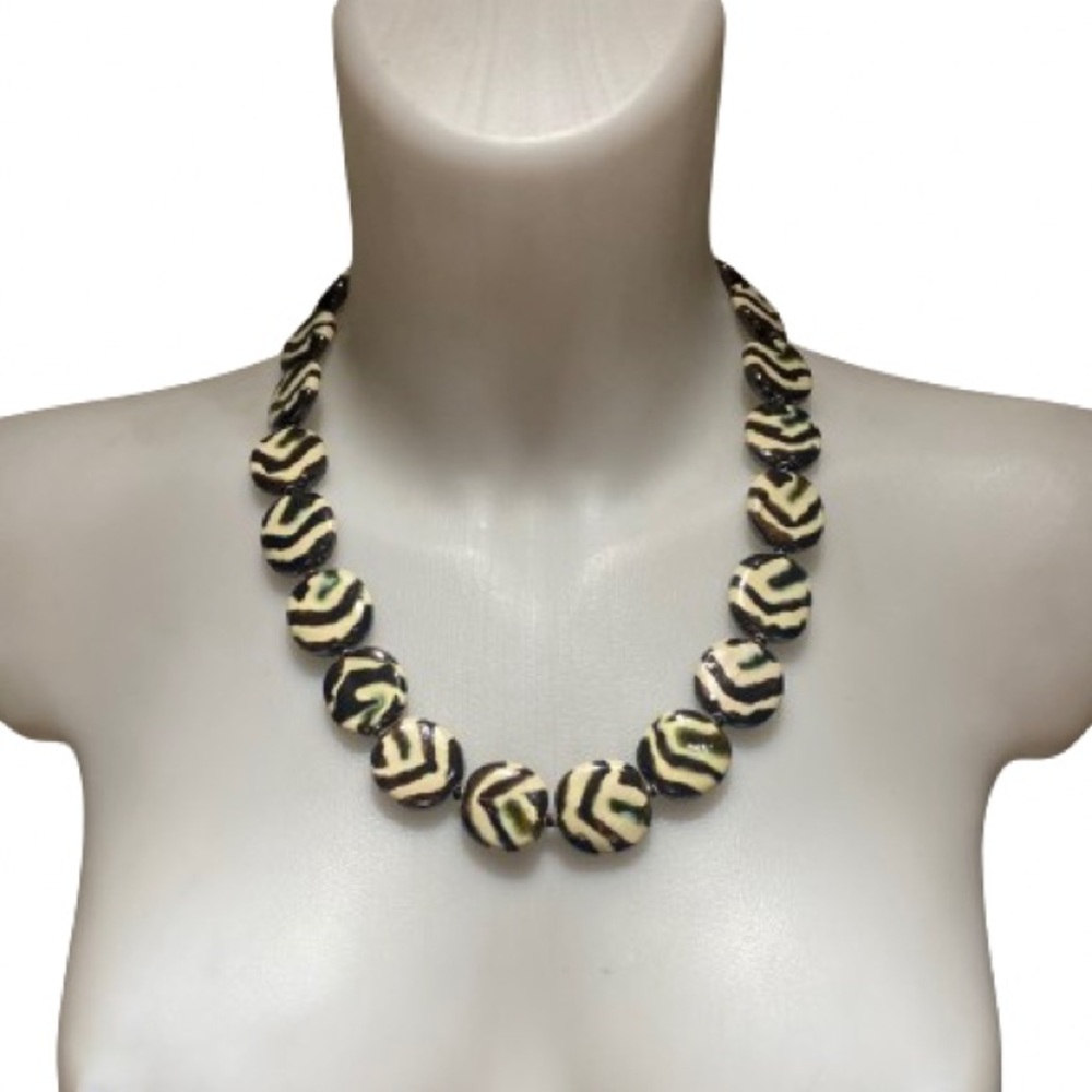 KAZURI Handmade Pottery Earthen Clay Hand Painted  Kenya Africa Necklace NWT